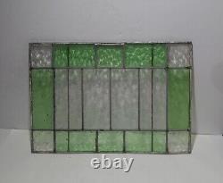 Vintage 20x14 Green White Clear Stained Glass Window Panel Leaded Old
