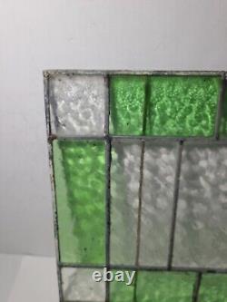 Vintage 20x14 Green White Clear Stained Glass Window Panel Leaded Old