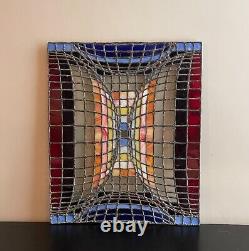 Vintage Abstract Op Art Multicolor Stained Glass Panel Modernist Vasarely Style