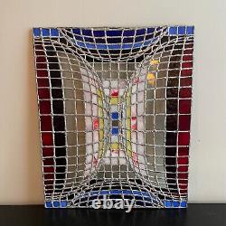 Vintage Abstract Op Art Multicolor Stained Glass Panel Modernist Vasarely Style