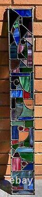 Vintage Abstract Shapes Multicolor Stained Glass Hanging Panel Modern Geometric