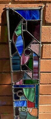 Vintage Abstract Shapes Multicolor Stained Glass Hanging Panel Modern Geometric