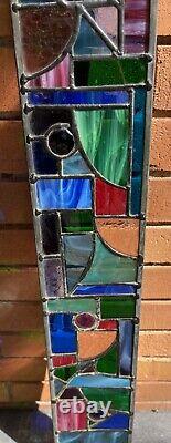 Vintage Abstract Shapes Multicolor Stained Glass Hanging Panel Modern Geometric