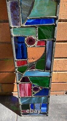 Vintage Abstract Shapes Multicolor Stained Glass Hanging Panel Modern Geometric