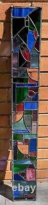 Vintage Abstract Shapes Multicolor Stained Glass Hanging Panel Modern Geometric