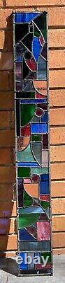 Vintage Abstract Shapes Multicolor Stained Glass Hanging Panel Modern Geometric