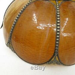Vintage Amber Butterscotch Slag Stained Glass 8 Panel Pendant or Lamp Shade