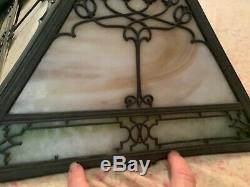 Vintage Antique Arts & Crafts Panel Slag stained Glass Lamp Shade