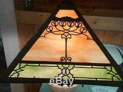 Vintage Antique Arts & Crafts Panel Slag stained Glass Lamp Shade