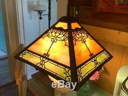 Vintage Antique Arts & Crafts Panel Slag stained Glass Lamp Shade