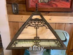 Vintage Antique Arts & Crafts Panel Slag stained Glass Lamp Shade