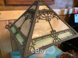 Vintage Antique Arts & Crafts Panel Slag stained Glass Lamp Shade