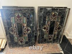 Vintage Antique Stained Glass Window Panels 1870-1881