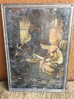 Vintage Art Nouveau Hand Painted Leaded Stained Glass Window Panel WOW