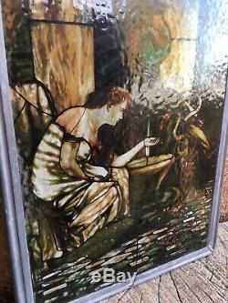 Vintage Art Nouveau Hand Painted Leaded Stained Glass Window Panel WOW