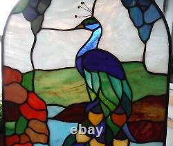 Vintage Beautiful Peacock Stained Glass Window Panel Sun Catcher 16 x 11 J6107