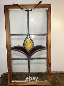 Vintage Bevel Leaded Stained Glass Floral Window Hanging Chain Attached