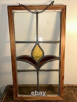 Vintage Bevel Leaded Stained Glass Floral Window Hanging Chain Attached