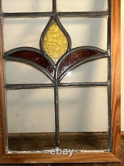 Vintage Bevel Leaded Stained Glass Floral Window Hanging Chain Attached