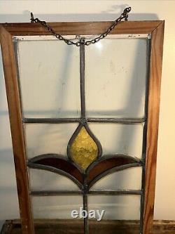 Vintage Bevel Leaded Stained Glass Floral Window Hanging Chain Attached