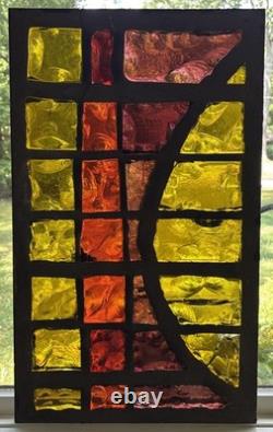 Vintage Brutalist Stained Chunk Glass & Concrete Panel Window Architectural #B