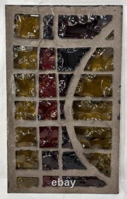 Vintage Brutalist Stained Chunk Glass & Concrete Panel Window Architectural #B