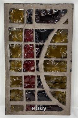 Vintage Brutalist Stained Chunk Glass & Concrete Panel Window Architectural #B