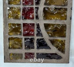 Vintage Brutalist Stained Chunk Glass & Concrete Panel Window Architectural #B