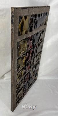 Vintage Brutalist Stained Chunk Glass & Concrete Panel Window Architectural #B