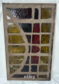 Vintage Brutalist Stained Chunk Glass & Concrete Panel Window Architectural #B