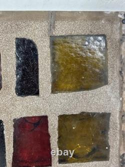 Vintage Brutalist Stained Chunk Glass & Concrete Panel Window Architectural #B