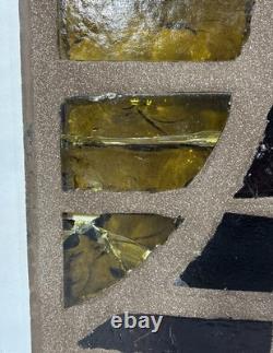 Vintage Brutalist Stained Chunk Glass & Concrete Panel Window Architectural #B