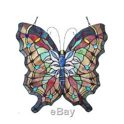 Vintage Butterfly Design Stained Glass Window Panel 22 Tall x 22 Wide