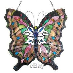 Vintage Butterfly Design Stained Glass Window Panel 22 Tall x 22 Wide