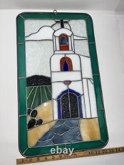 Vintage Church Stained Glass Window Hanging Panel Suncatcher 22x12