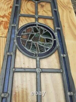 Vintage Coloured Stained Glass Panels English Victorian blue rare 8'x 37.5 pair