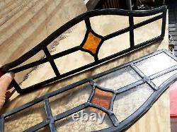 Vintage Coloured Stained Glass Panels old orange art deco 6x17 rare pair