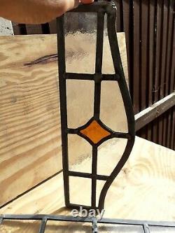 Vintage Coloured Stained Glass Panels old orange art deco 6x17 rare pair
