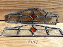 Vintage Coloured Stained Glass Panels old orange art deco 6x17 rare pair