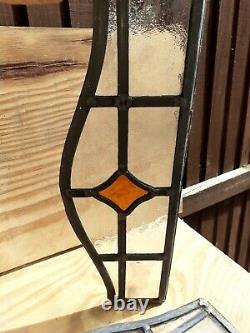 Vintage Coloured Stained Glass Panels old orange art deco 6x17 rare pair