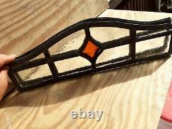 Vintage Coloured Stained Glass Panels old orange art deco 6x17 rare pair