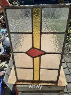 Vintage Coloured Stained Privicy Glass Panel old red yellow amber 17 x11 rare