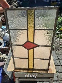 Vintage Coloured Stained Privicy Glass Panel old red yellow amber 17 x11 rare