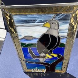 Vintage Eagle Stained Glass Panel Sun Catcher With Dual Chain 15x10