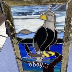 Vintage Eagle Stained Glass Panel Sun Catcher With Dual Chain 15x10