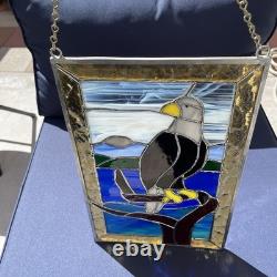 Vintage Eagle Stained Glass Panel Sun Catcher With Dual Chain 15x10