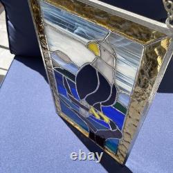 Vintage Eagle Stained Glass Panel Sun Catcher With Dual Chain 15x10