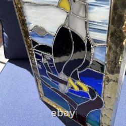 Vintage Eagle Stained Glass Panel Sun Catcher With Dual Chain 15x10