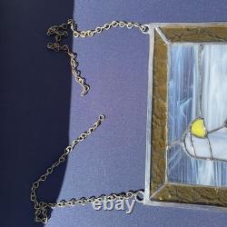 Vintage Eagle Stained Glass Panel Sun Catcher With Dual Chain 15x10