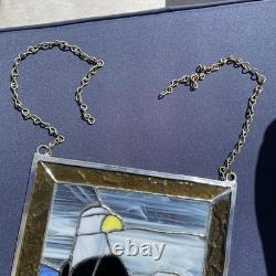 Vintage Eagle Stained Glass Panel Sun Catcher With Dual Chain 15x10